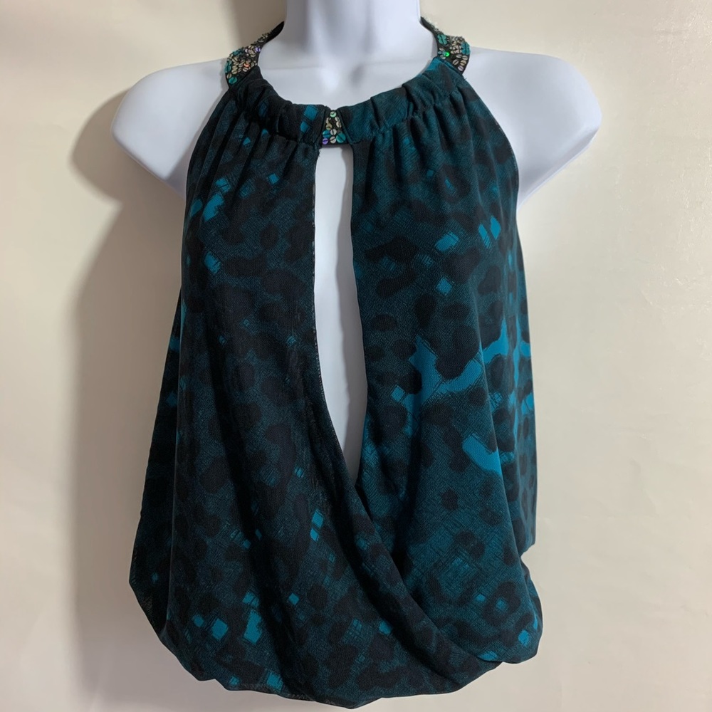 Rampage black turquoise halter top size Small